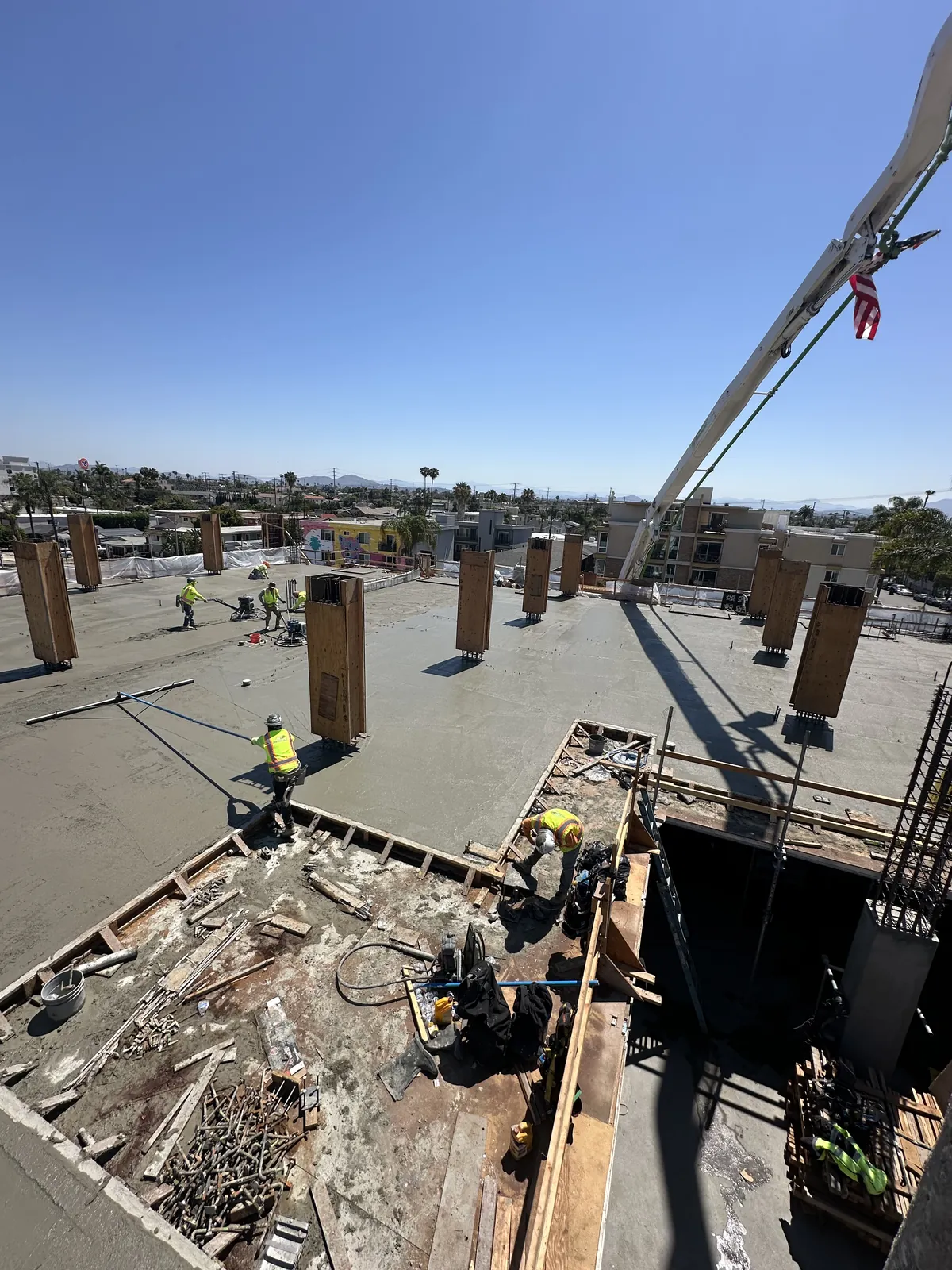 Commercial parking deck pour with column rebar starts