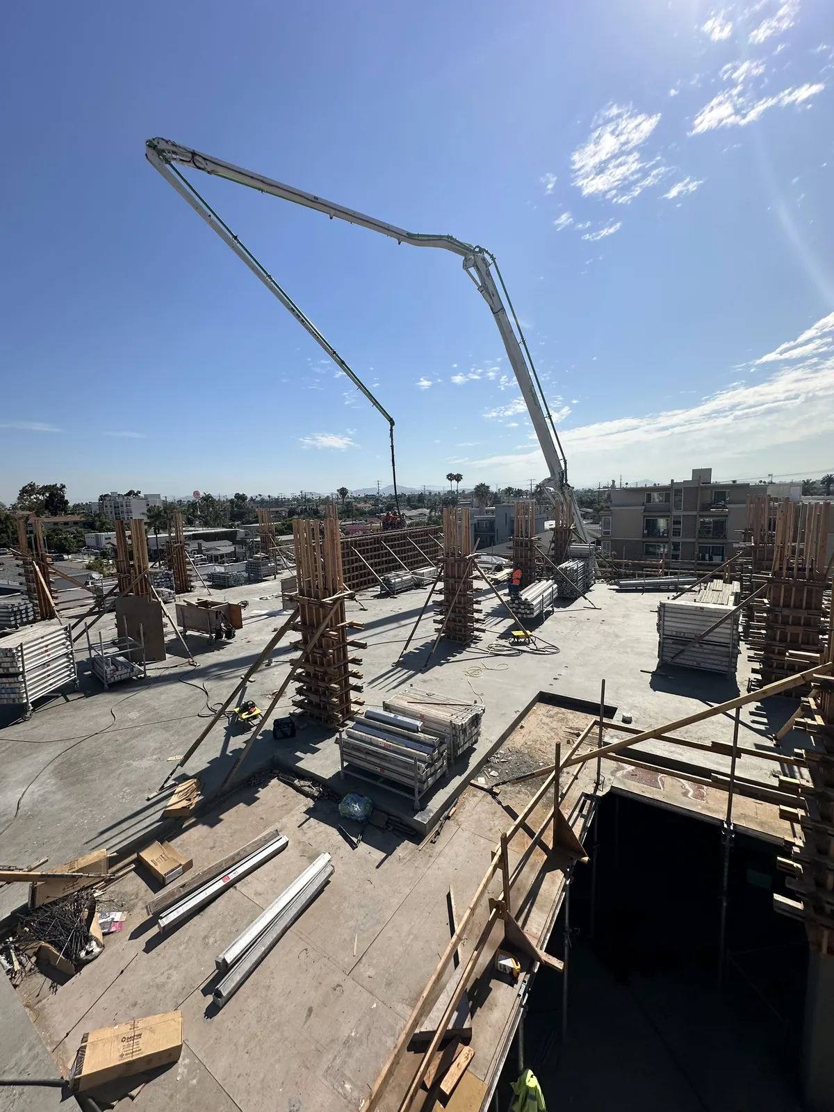 Pump-truck boom over a commercial structural pour
