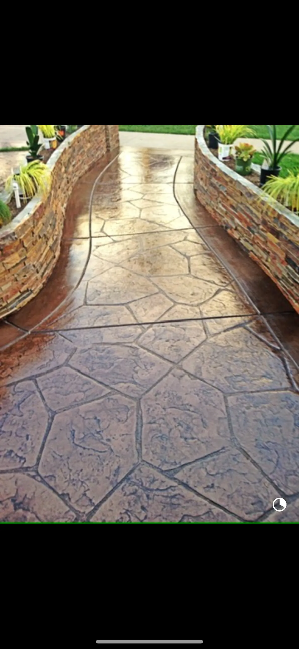 Stained and stamped decorative concrete walkway