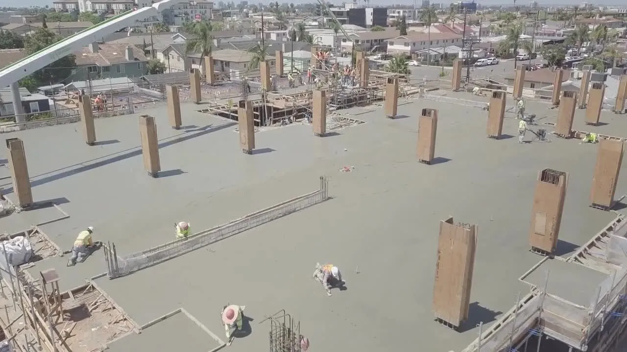 Aerial view of an S&P Concrete commercial deck pour